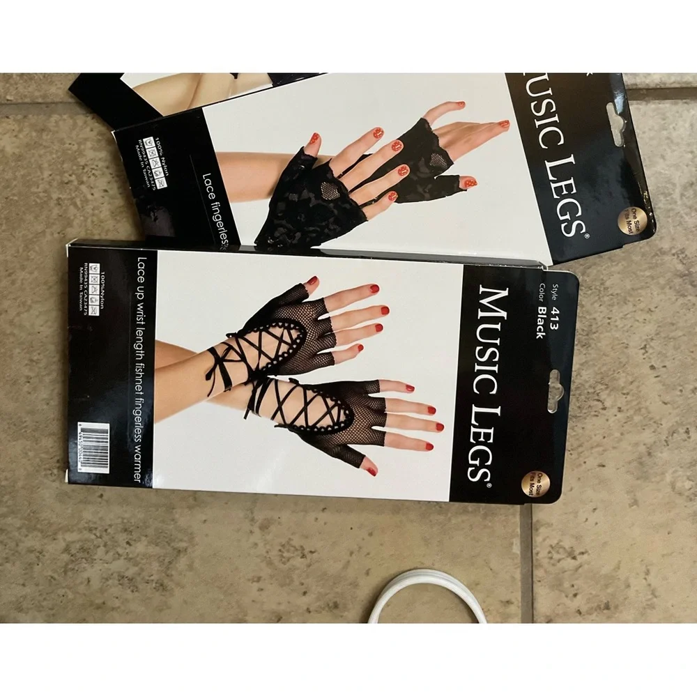 3 sets Gloves fingerless costume whimsigoth goth black theatre corset bows lace